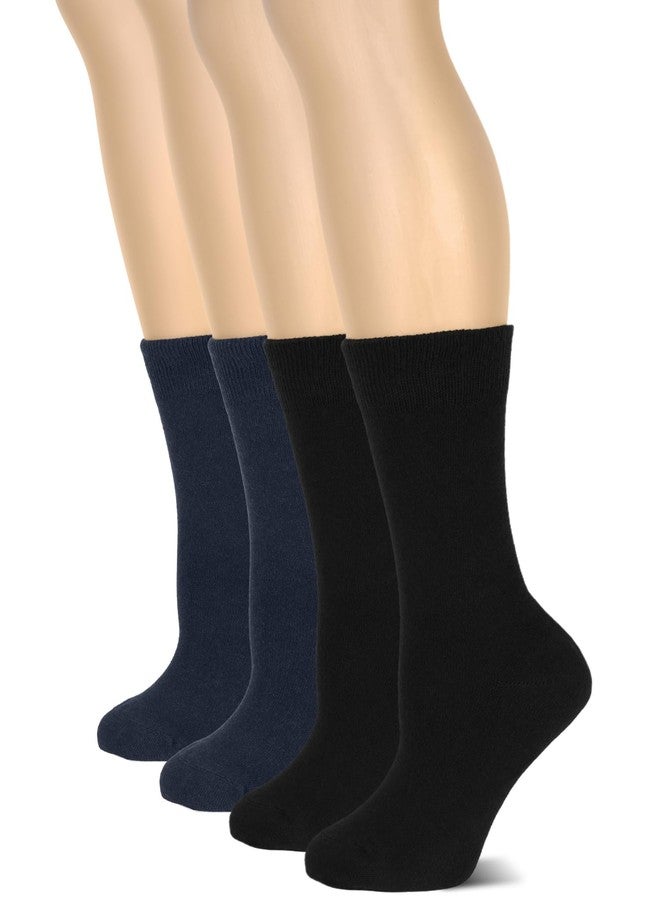 Hugh Ugoli Women's Cotton Crew Socks, Regular Fit, Soft, Plain Color socks for Trouser, 4 Pairs, Black/Navy Blue, Shoe Size: 6-9 - Image 1